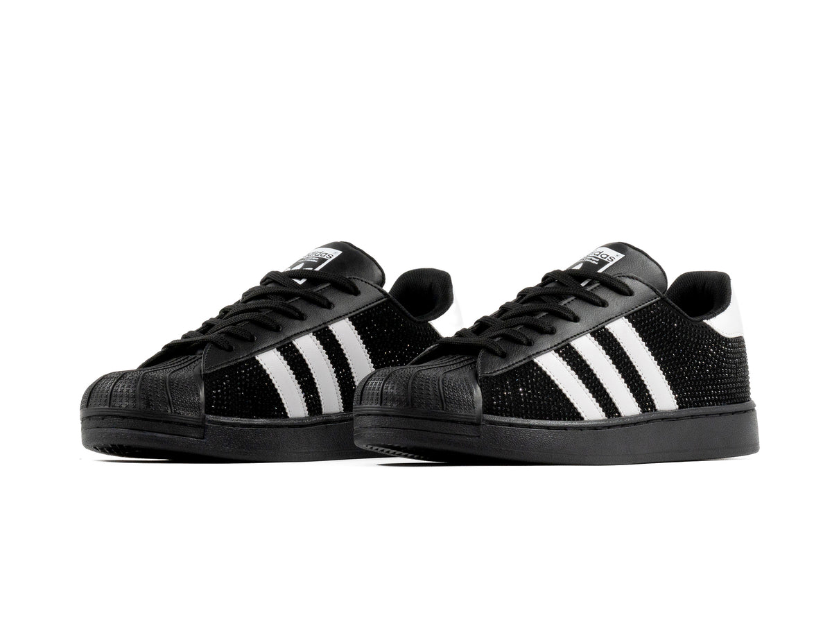 Paq 6 Pares Tenis Concha Rhinestone Negro Blanco 22/25.5