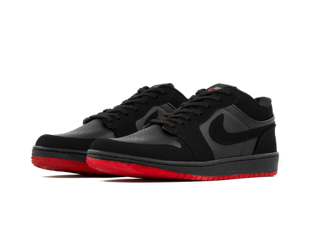 Tenis Retro 1 Low Negro Nobuck Suela Rojo